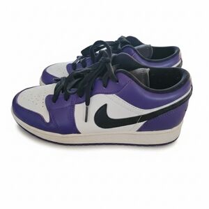 Nike Air Jordan Black, Purple, and White Low-Top Shoes